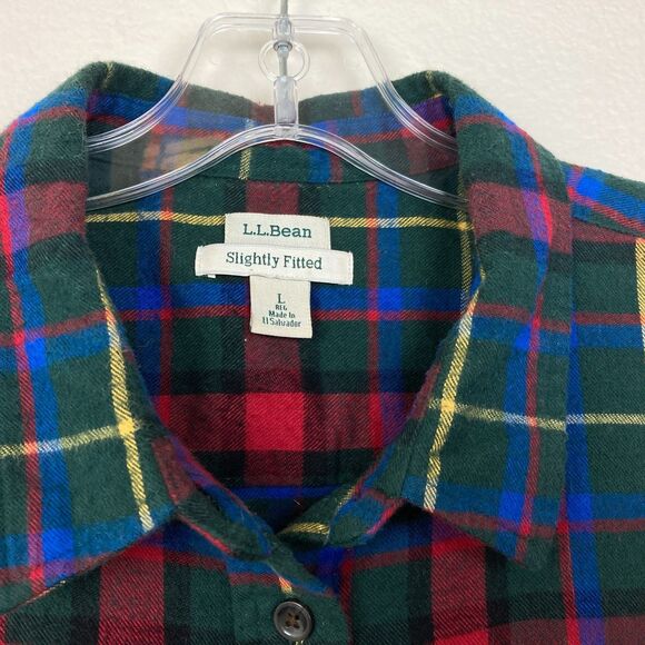 L.L. Bean Womens Relaxed Fit Flannel Shirt Size L Green Blue Red Plaid Button Up - Picture 2 of 6